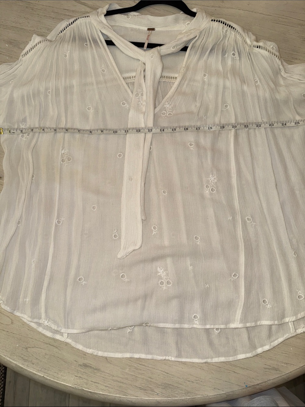Free People Wishful Moments White V Neck Tie Embroidered Boho Blouse - Picture 2 of 9